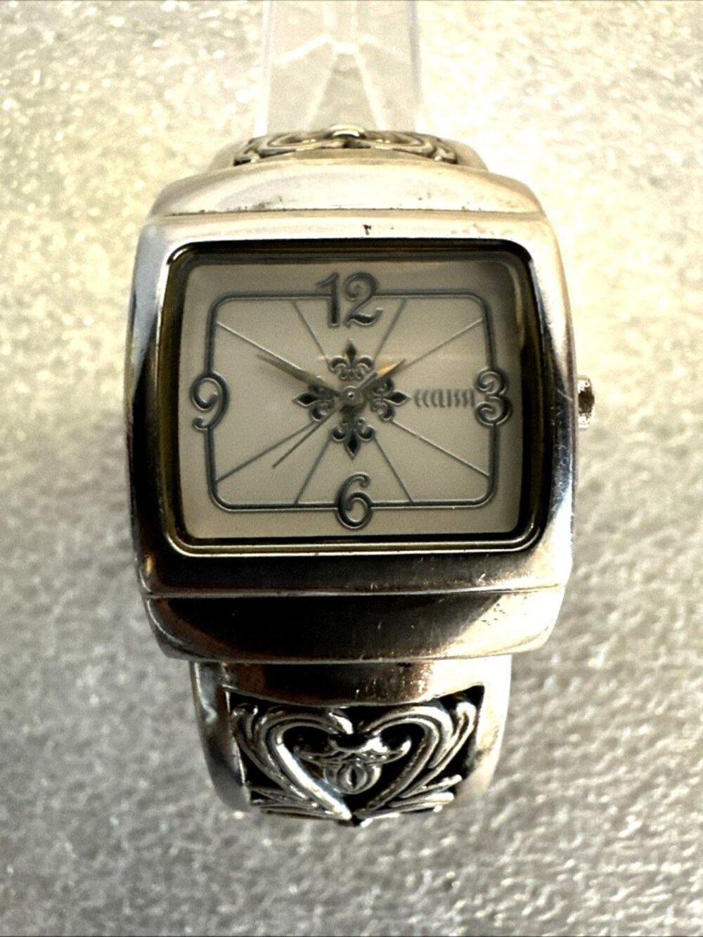 Ecclissi Womens Watch 27mm Sterling Silver 925 Heart Scrolled Bangle New Battery